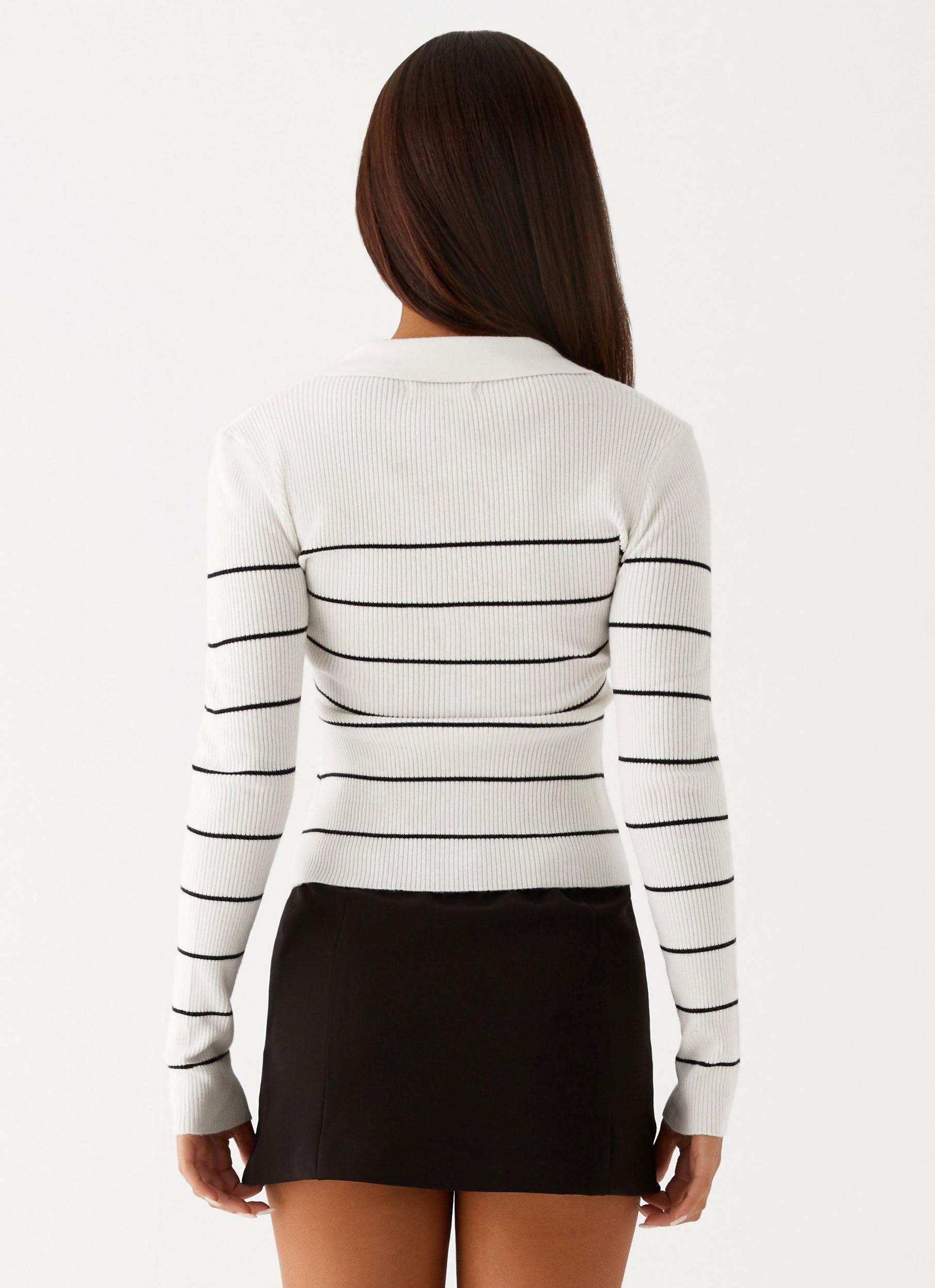 Kelisa Long Sleeve Knit Top - White Stripe Product Image
