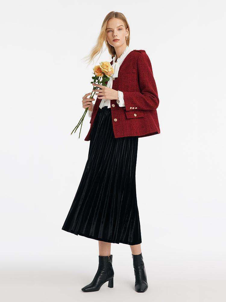 V-Neck Single-Breasted Tweed Women Jacket Product Image