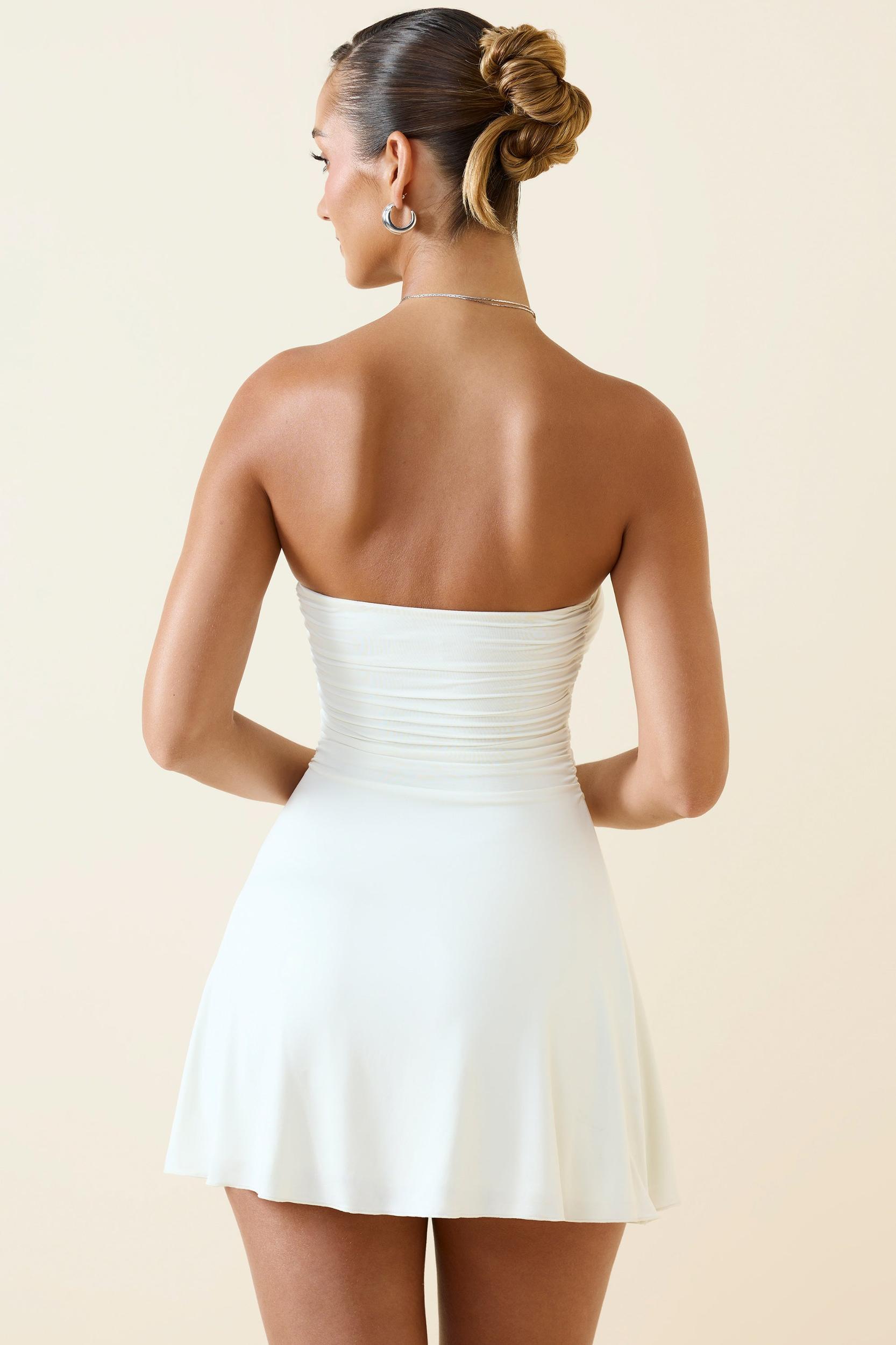 Bandeau Ruched A-Line Mini Dress in Vanilla Product Image