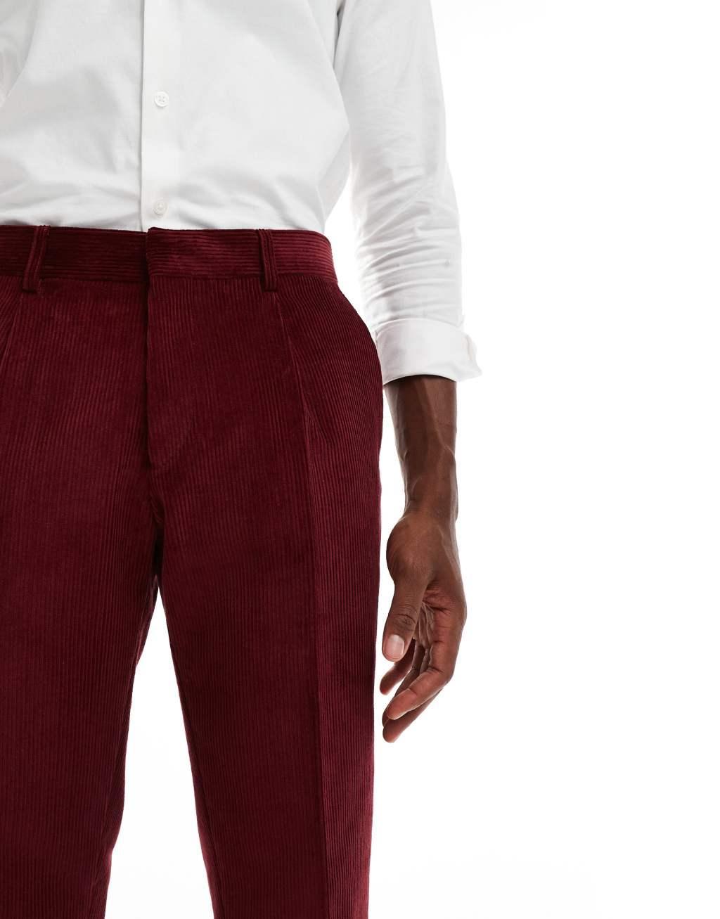 Shelby and Sons slim tailored cord pants in deep red - part of a set Product Image