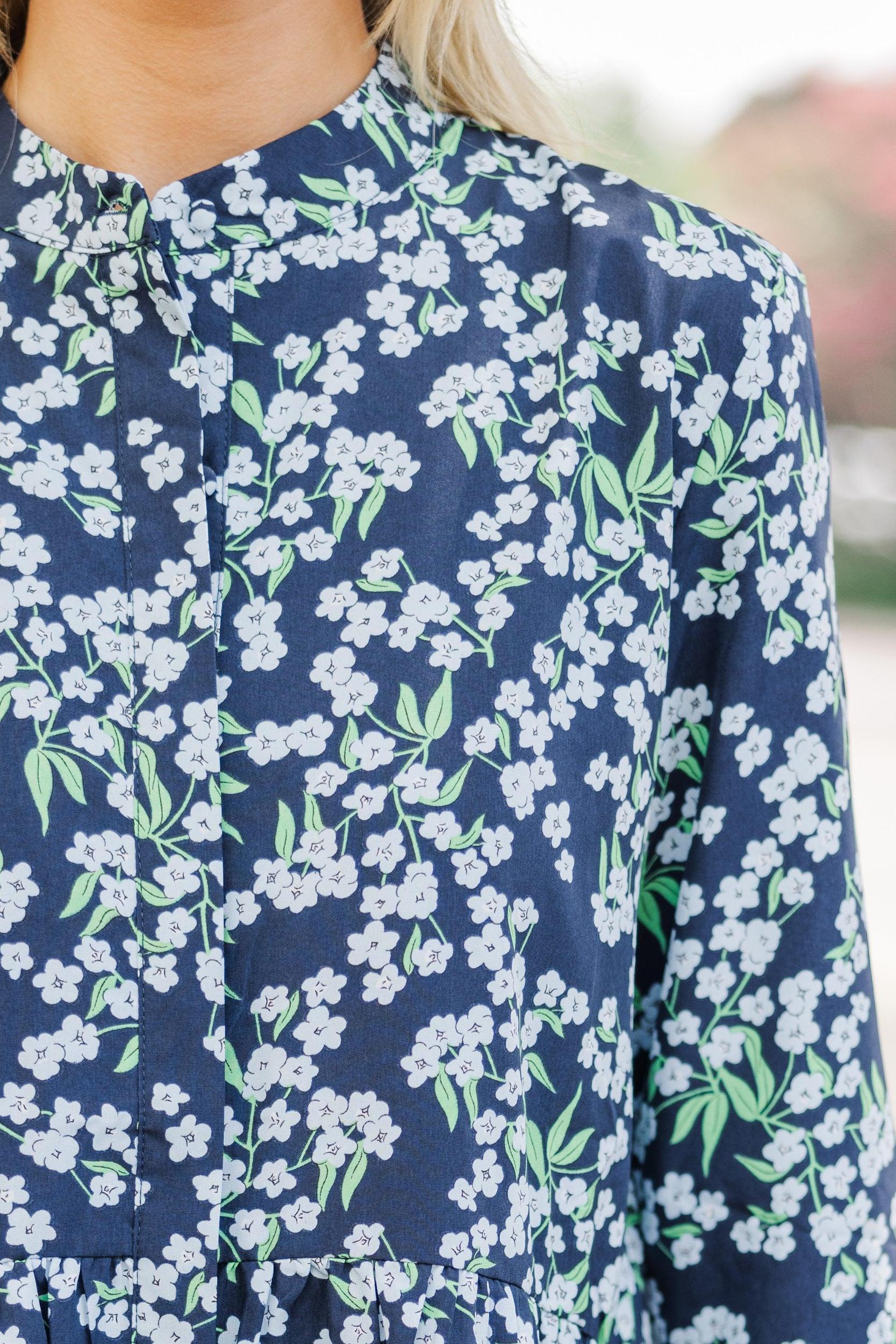 Always The One Navy Blue Floral Shift Dress Female Product Image