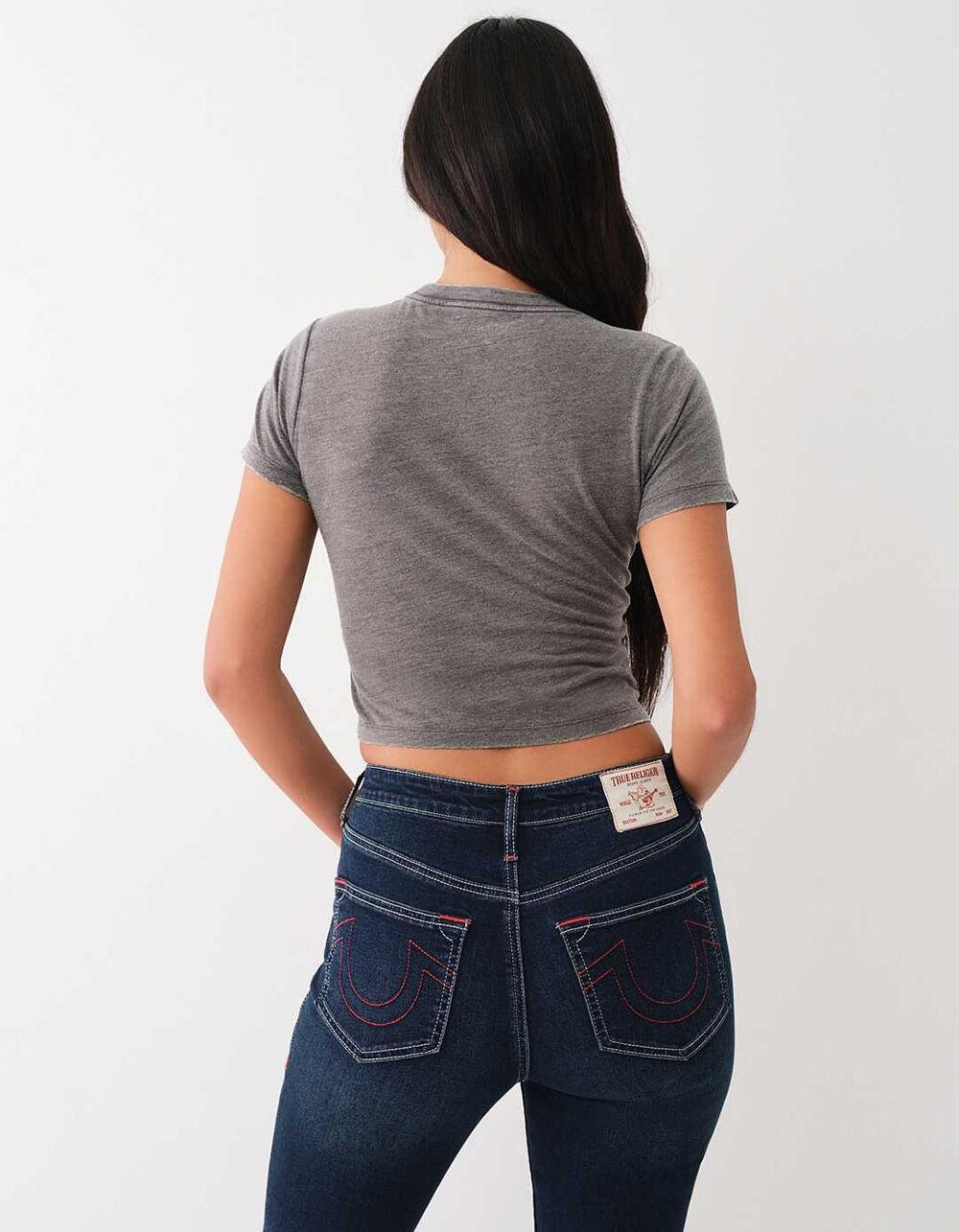 TRUE RELIGION Heritage Burnout Womens Baby Tee - HEATHER GRAY Product Image