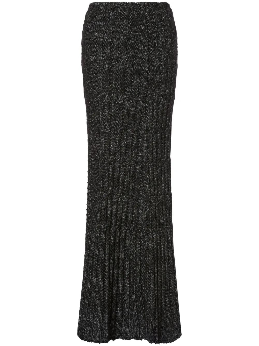 ALBERTA FERRETTI Cable-knit Maxi Pencil Skirt In Gray Product Image