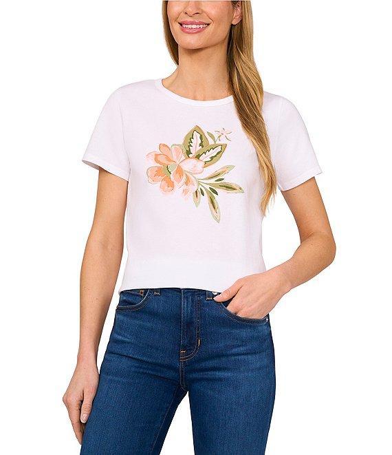 CeCe Knit Crew Neck Short Sleeve Floral Graphic Tee Product Image