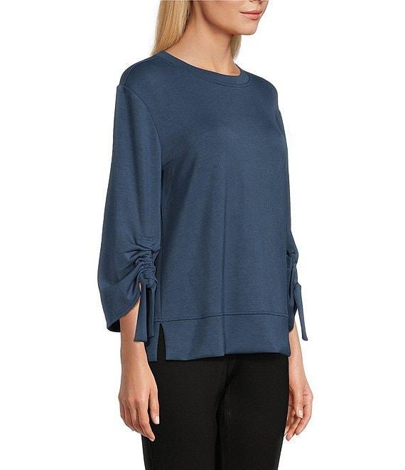 Westbound Printed Ruched Sleeve Crew Neck Top Product Image