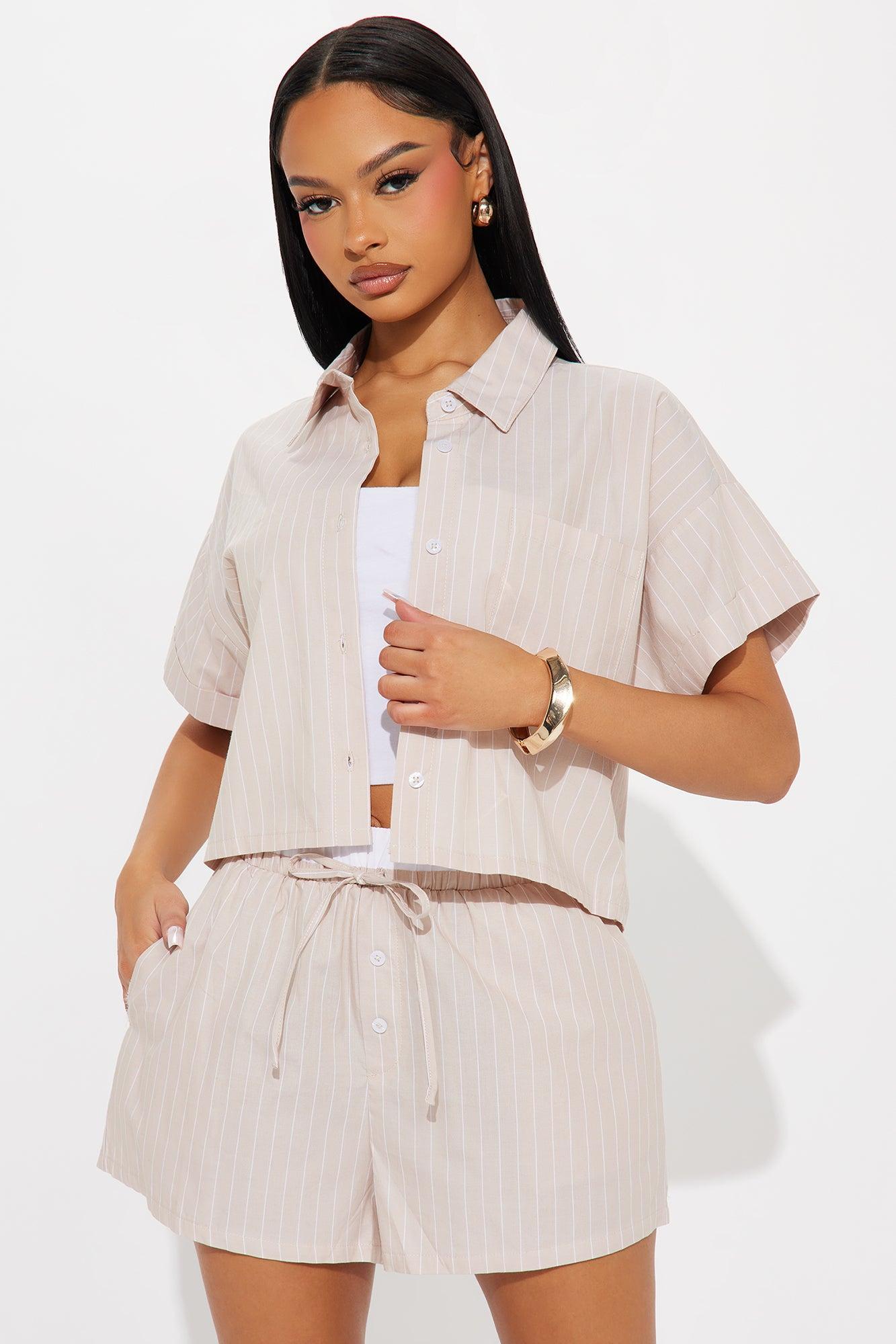 Taylor Pinstripe Boxer Short Set - Taupe/combo Product Image