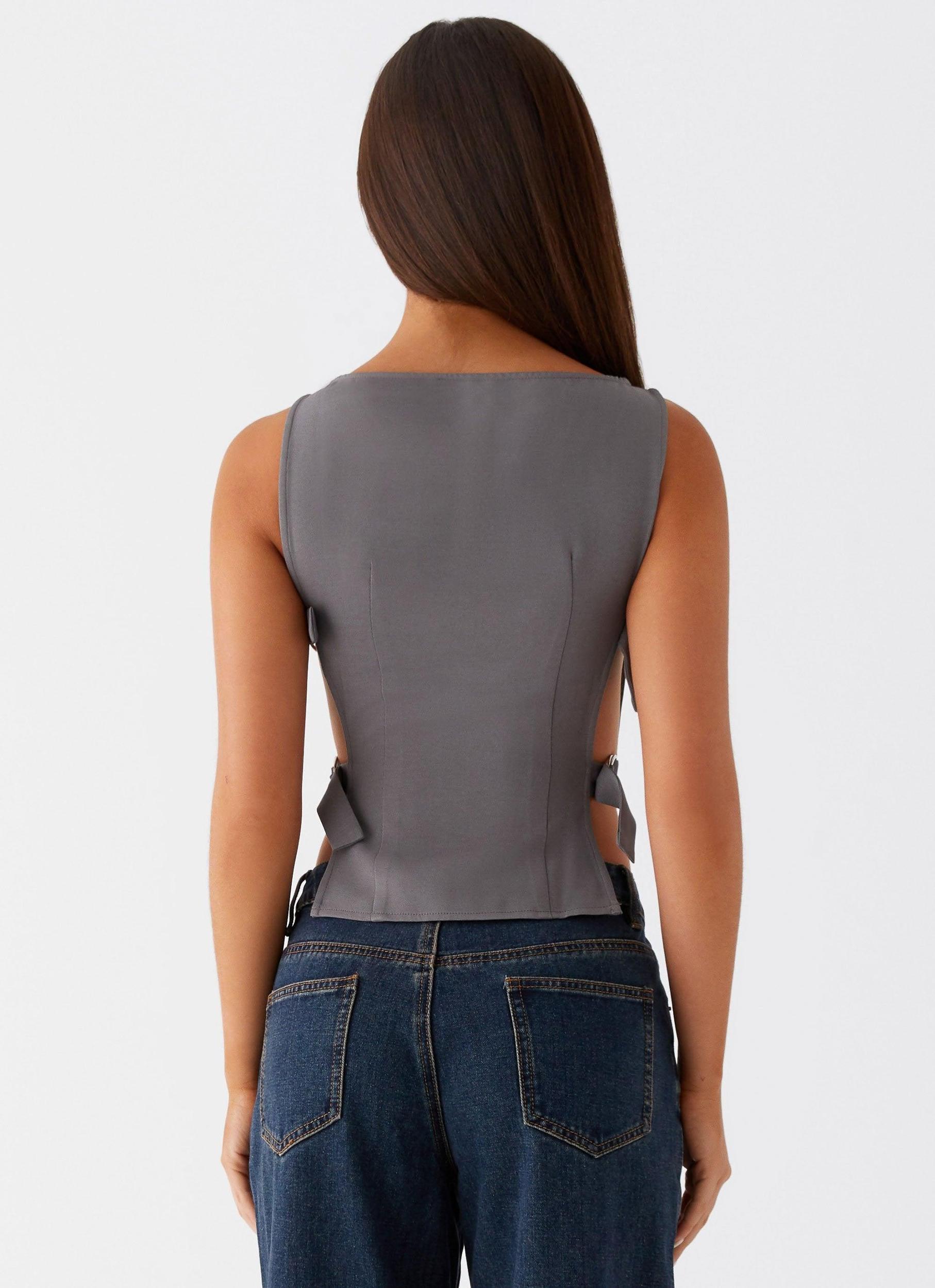 Cherish You Buckle Top - Charcoal Product Image