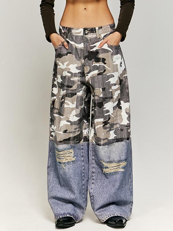 Retro Camouflage Print Heavyweight Jeans Product Image