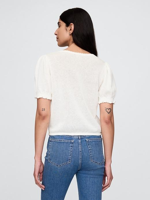 Linen-Blend Puff-Sleeve Top Product Image
