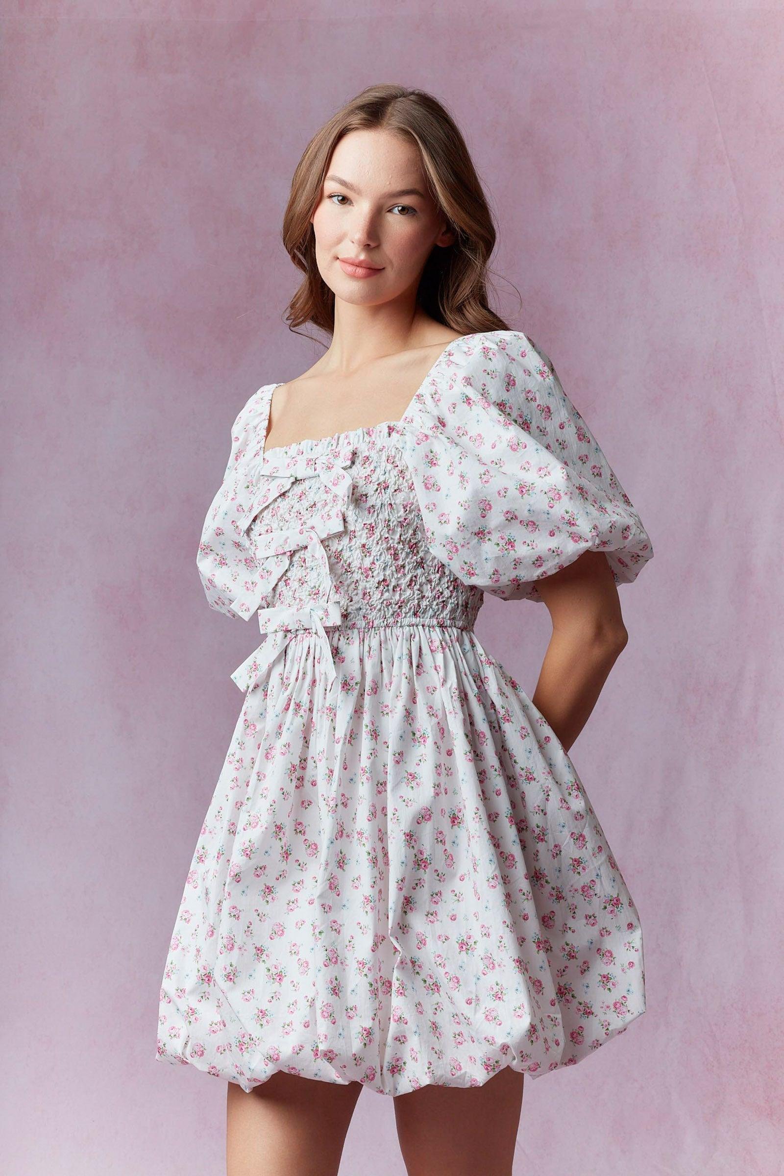 Ditsy Rose Poplin Bubble Hem Mini Dress Product Image