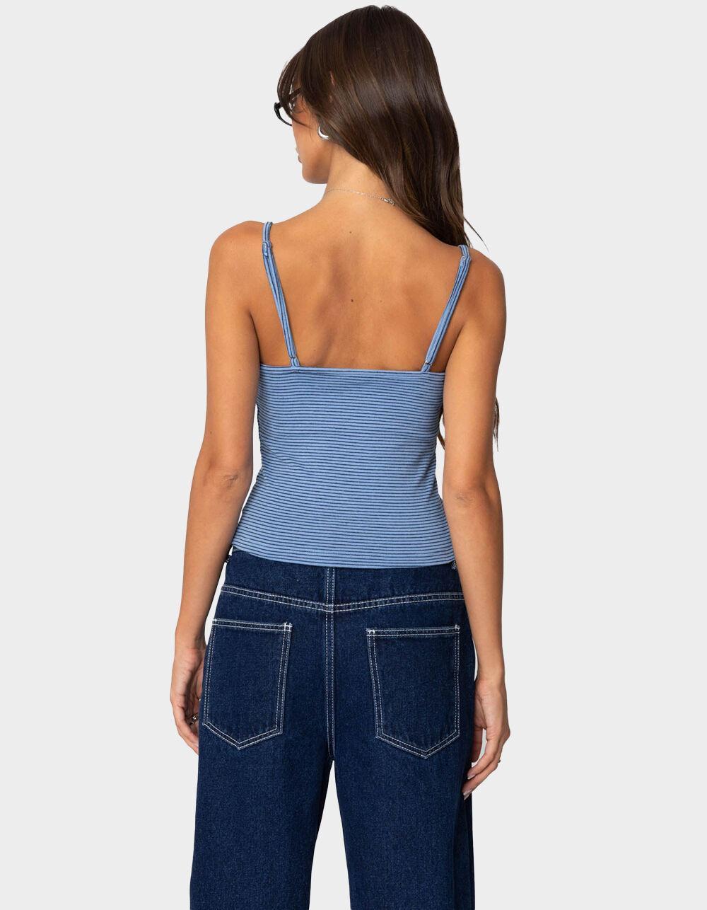 EDIKTED Striped Henley Tank Top Product Image