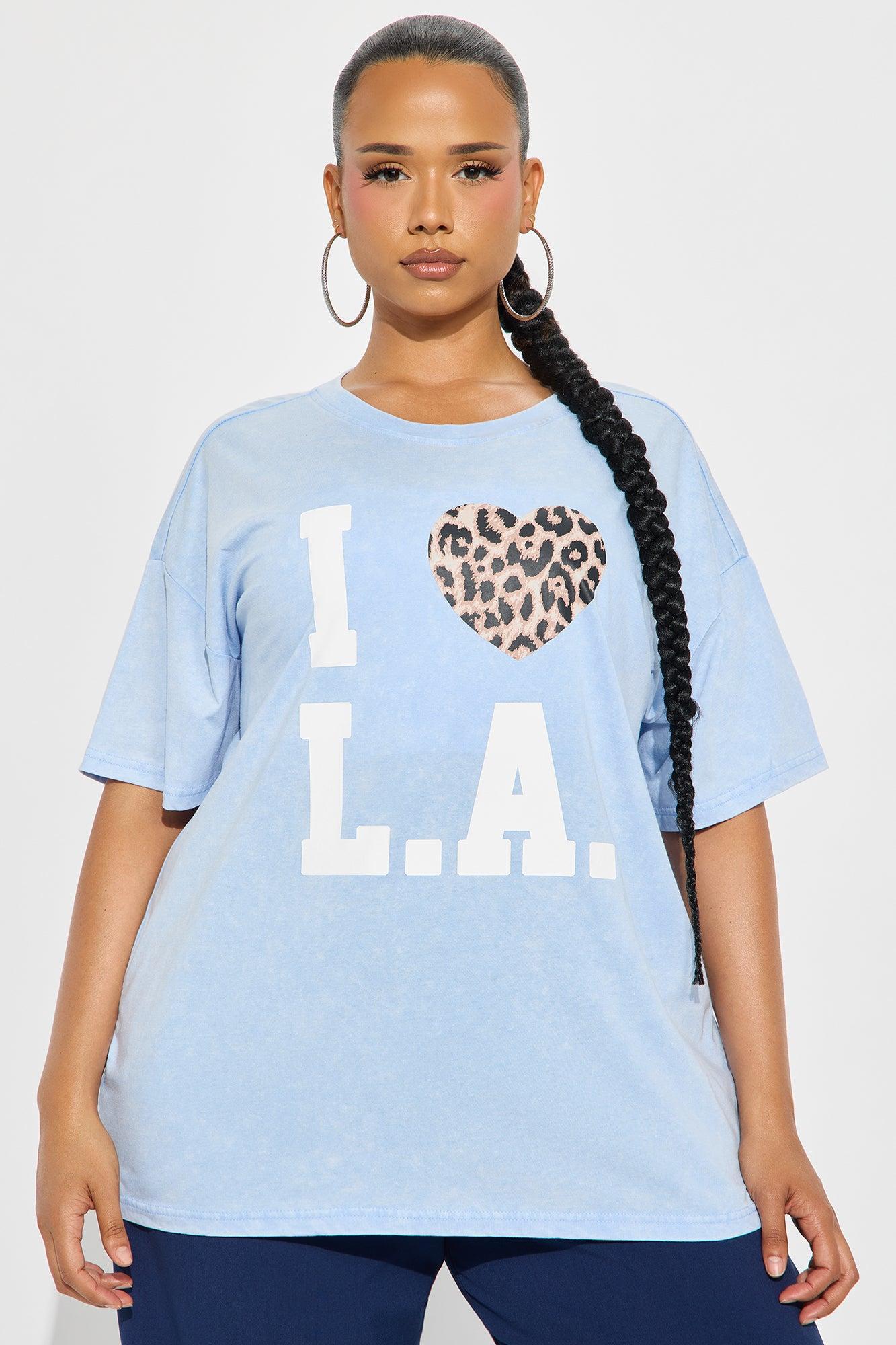 I Love LA Washed Oversized Tee - Light Blue Female Product Image