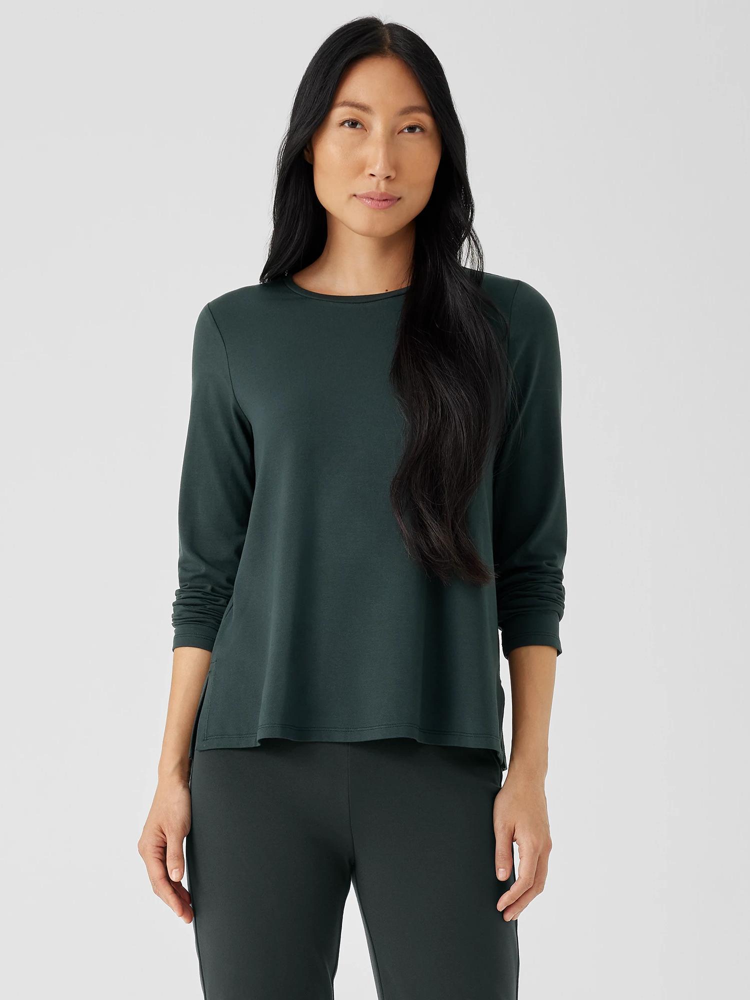 Stretch Jersey Knit Crew Neck Top Product Image