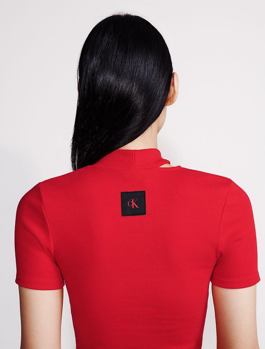 Calvin Klein Women's Cut Out Slim Crewneck T-Shirt - White - S Product Image