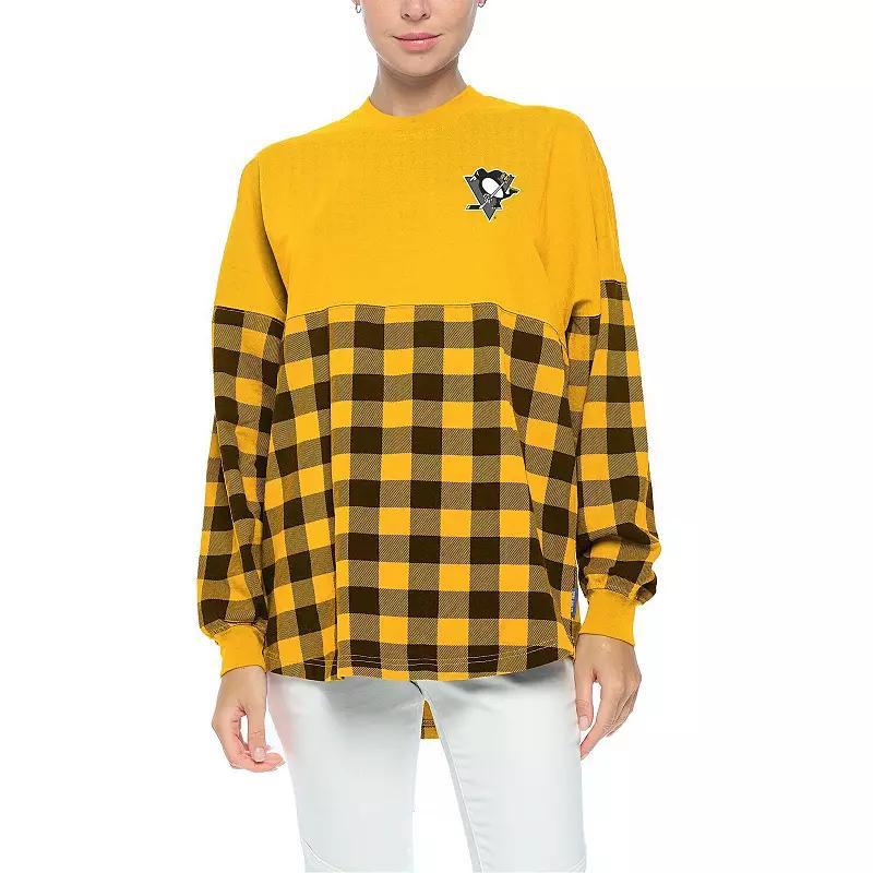 Women's Fanatics Branded Gold Pittsburgh Penguins Buffalo Check Long Sleeve T-Shirt, Size: Medium Product Image