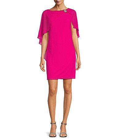 Jessica Howard Womens Rhinestone-Embellished Capelet Shift Dress Product Image