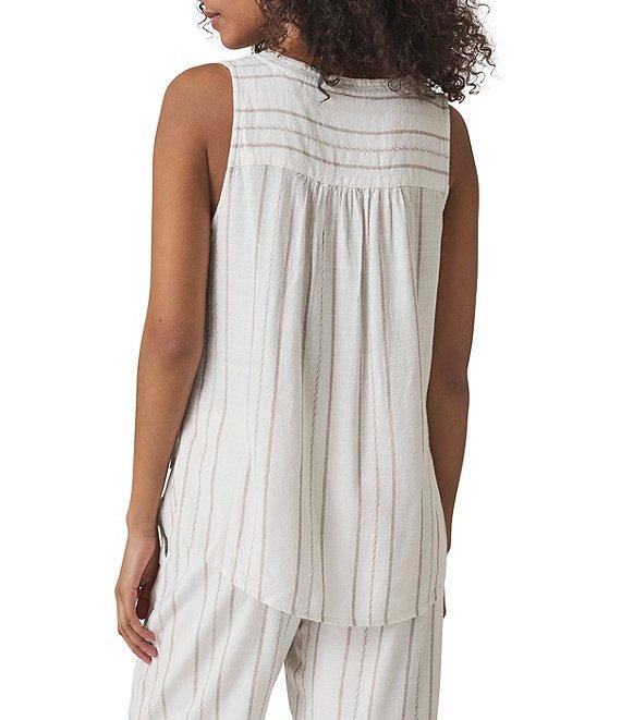 Splendid Layla Knit Stripe Print Linen Blend Split V-Neck Sleeveless Coordinating Tank Top Product Image