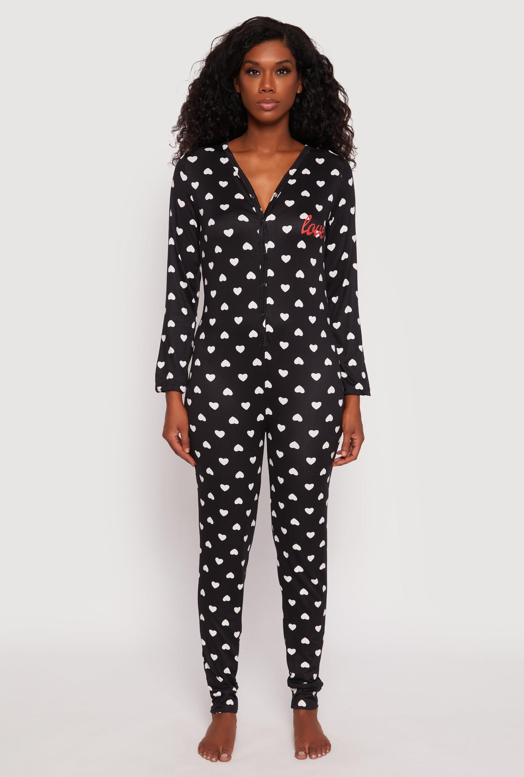 Womens Love Heart Print Pajama Onesie Product Image