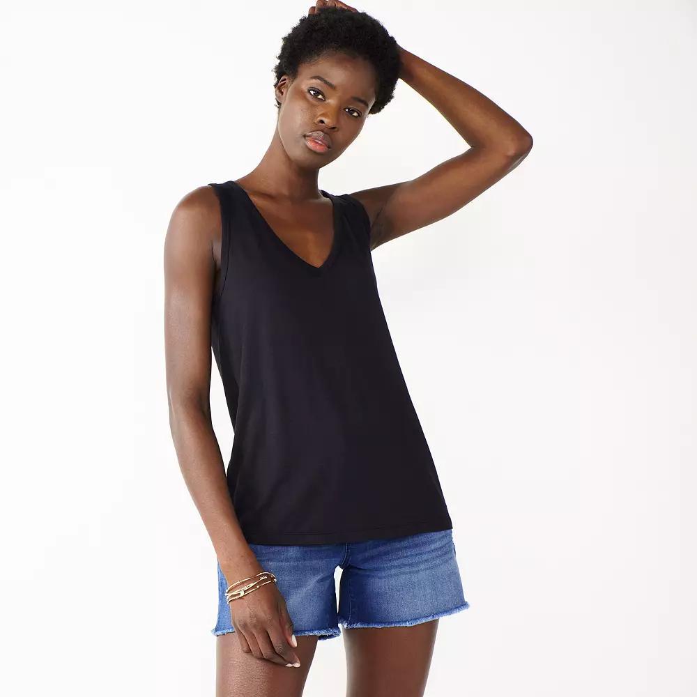 Women's Nine West Easy V-Neck Tank Top, Size: Small, Black Product Image