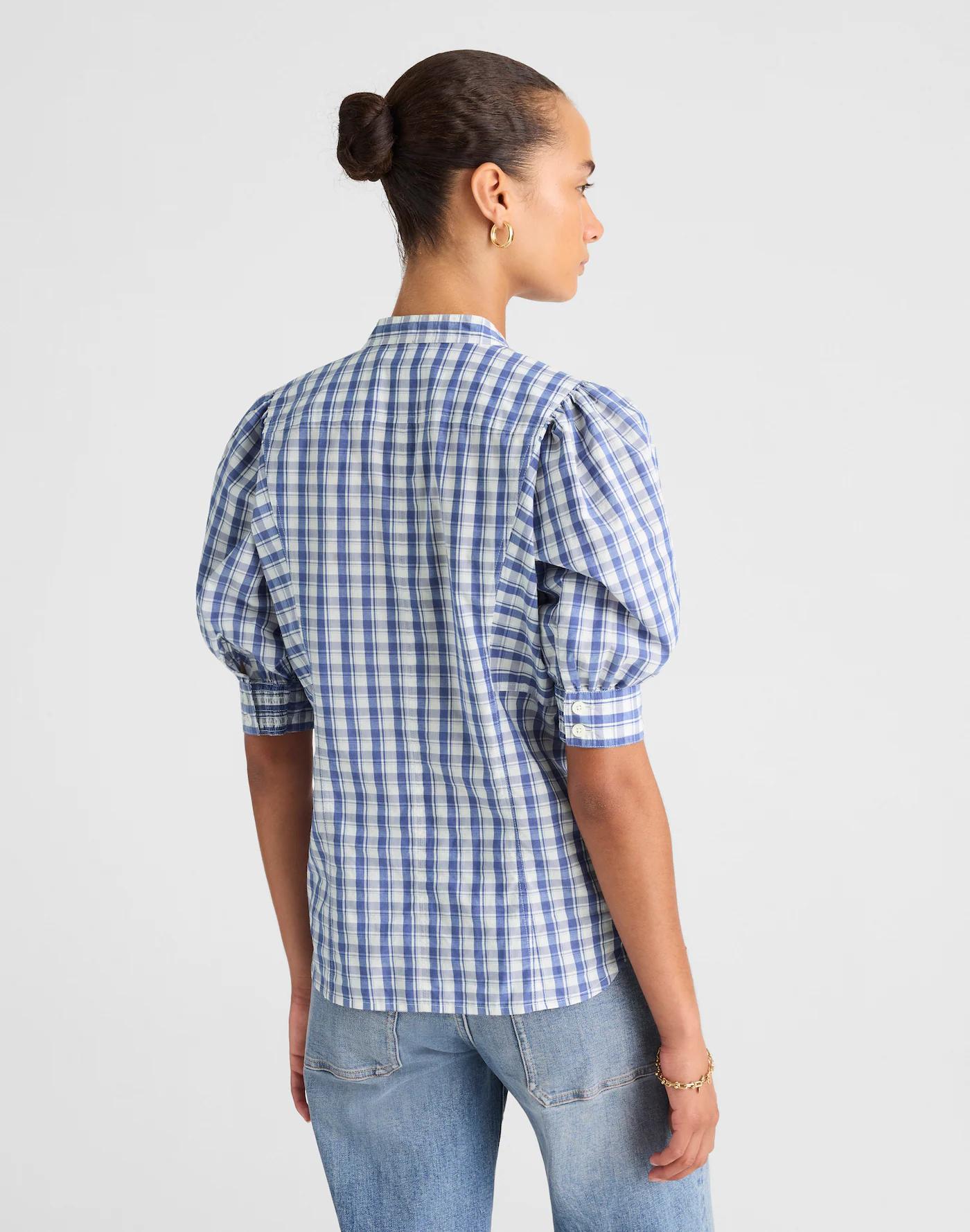 Puff-Sleeve Band-Collar Shirt Product Image