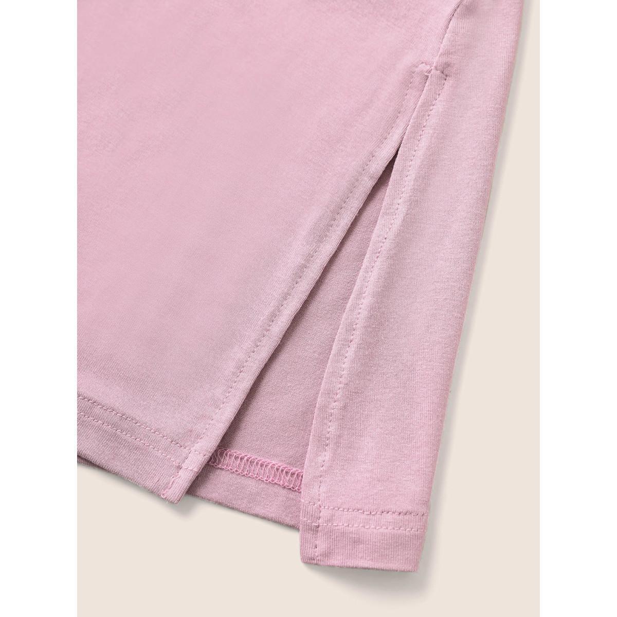 Plus Size Supersoft Essentials Solid Split Hem T-shirt Pink Women Casual Non Plain V-neck Everyday T-shirts BloomChic 18-20/2X Product Image