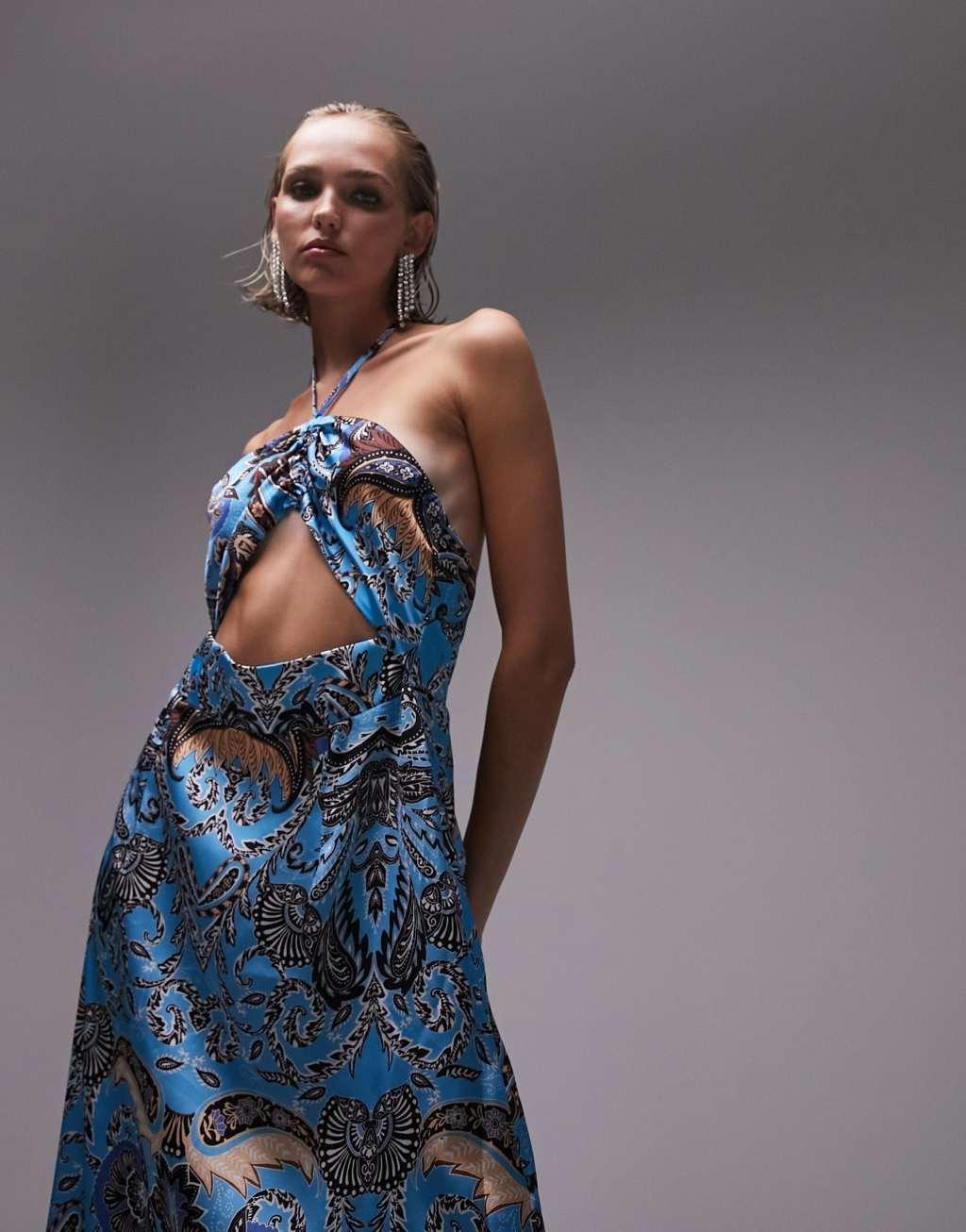 Topshop Petite paisley cut out halter maxi dress Product Image