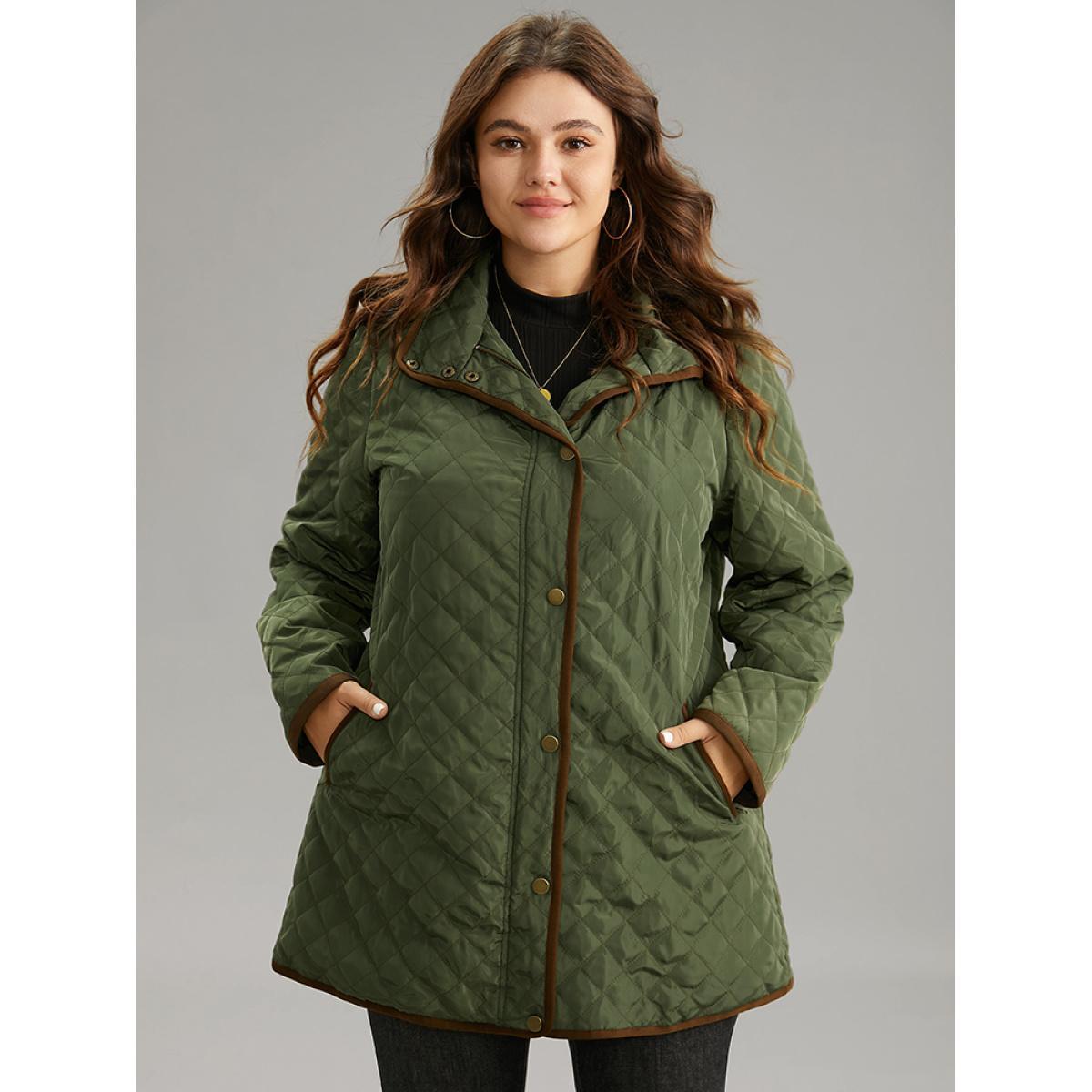 Plus Size Contrast Zipper Hooded Quilted Padded Coat Women ArmyGreen Casual Contrast Ladies Dailywear Winter Coats BloomChic 10/M Product Image
