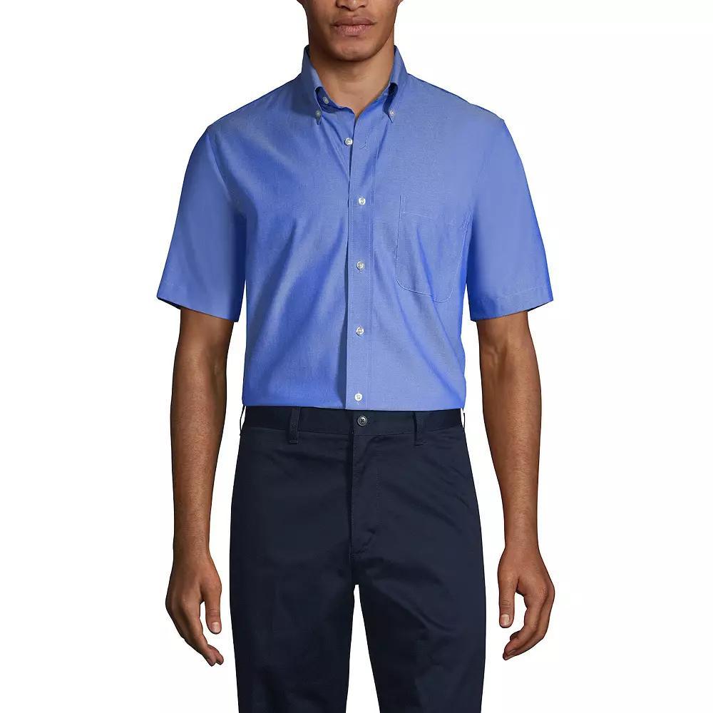Men's Lands' End School Uniform Short Sleeve No-Iron Pinpoint Dress Shirt, Size: XL, White Product Image