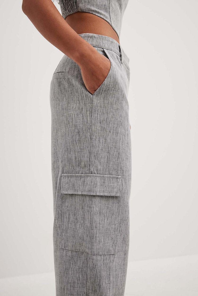 High Mid Rise Melange Cargo Pants Product Image