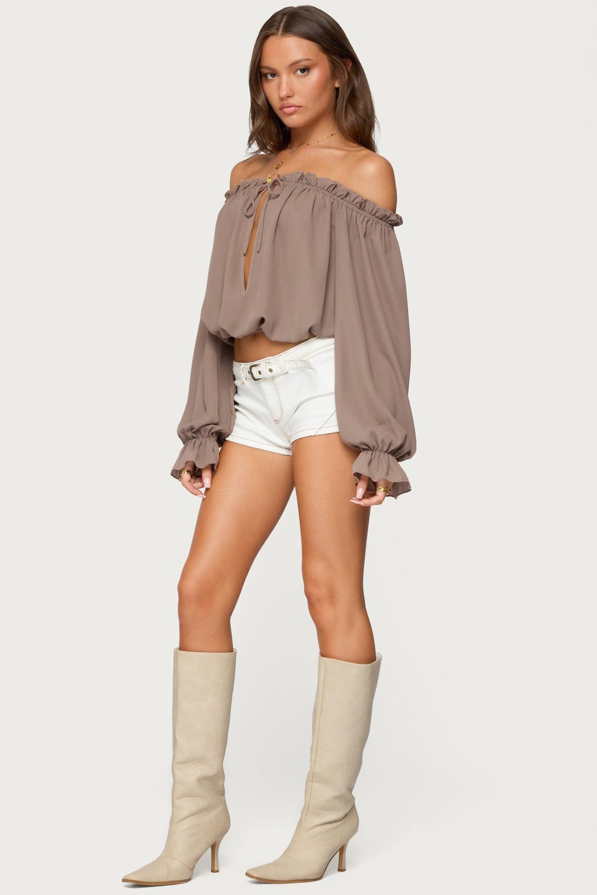 Juna Off Shoulder Ruffle Chiffon Top Product Image