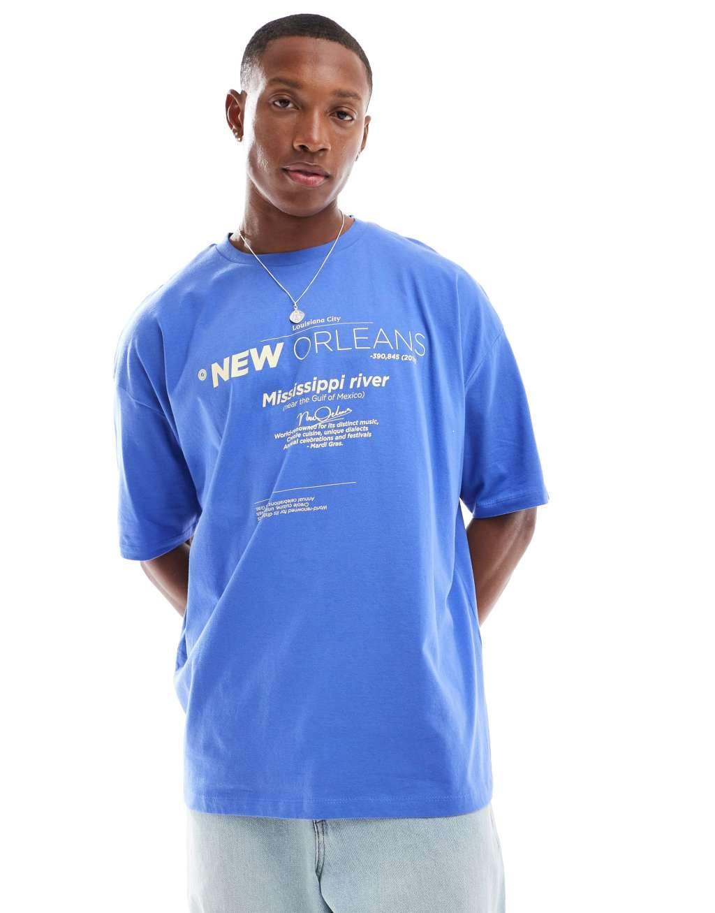 ASOS DESIGN oversized T-shirt in blue with front print Product Image