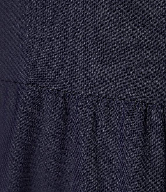 Jude Connally Libby Solid Jude Cloth Knit V-Neck Short Puffed Sleeve A-Line Tiered Midi Dress Product Image