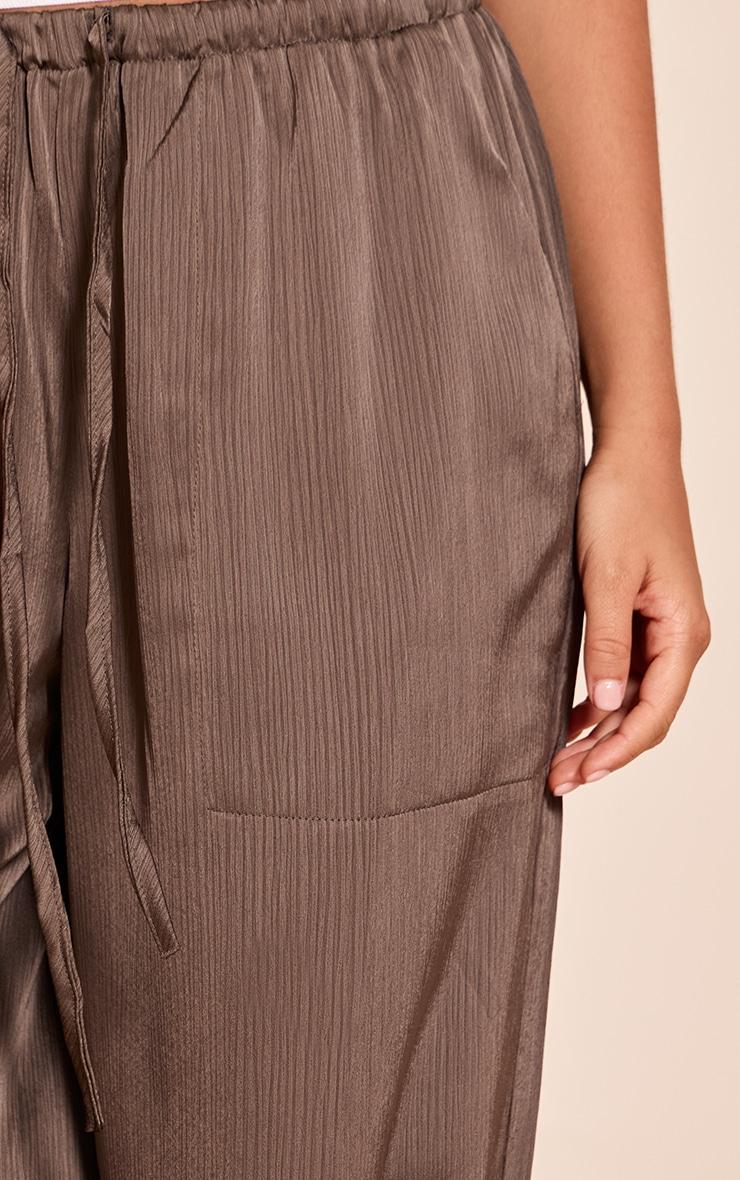Charcoal Textured Satin Low Rise Wide Leg Drawstring Pants Product Image