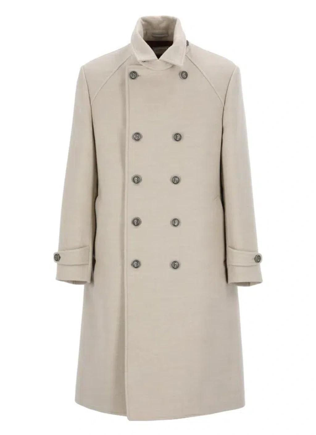 BRUNELLO CUCINELLI Double-breasted Coat In Beige Product Image