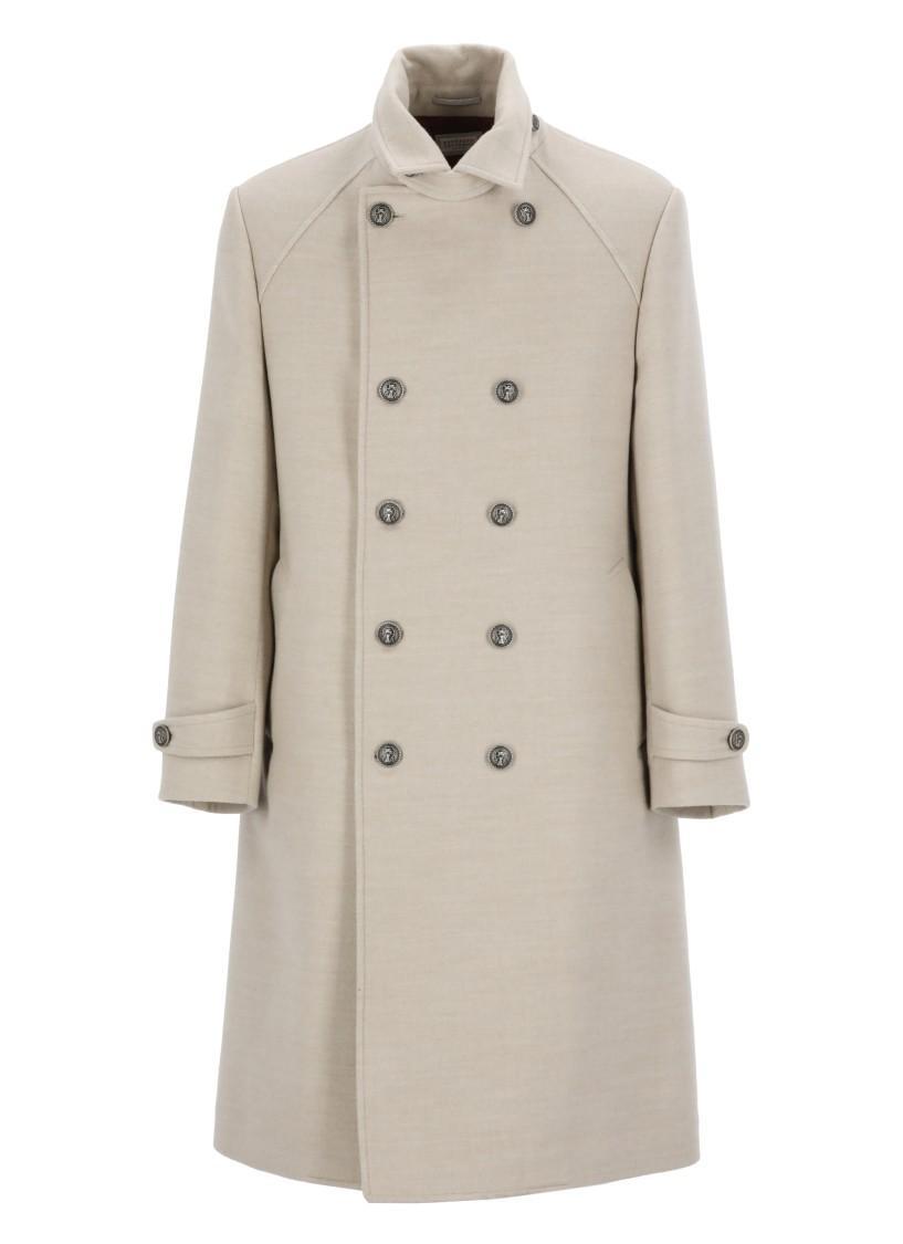 BRUNELLO CUCINELLI Double-breasted Coat In Beige Product Image