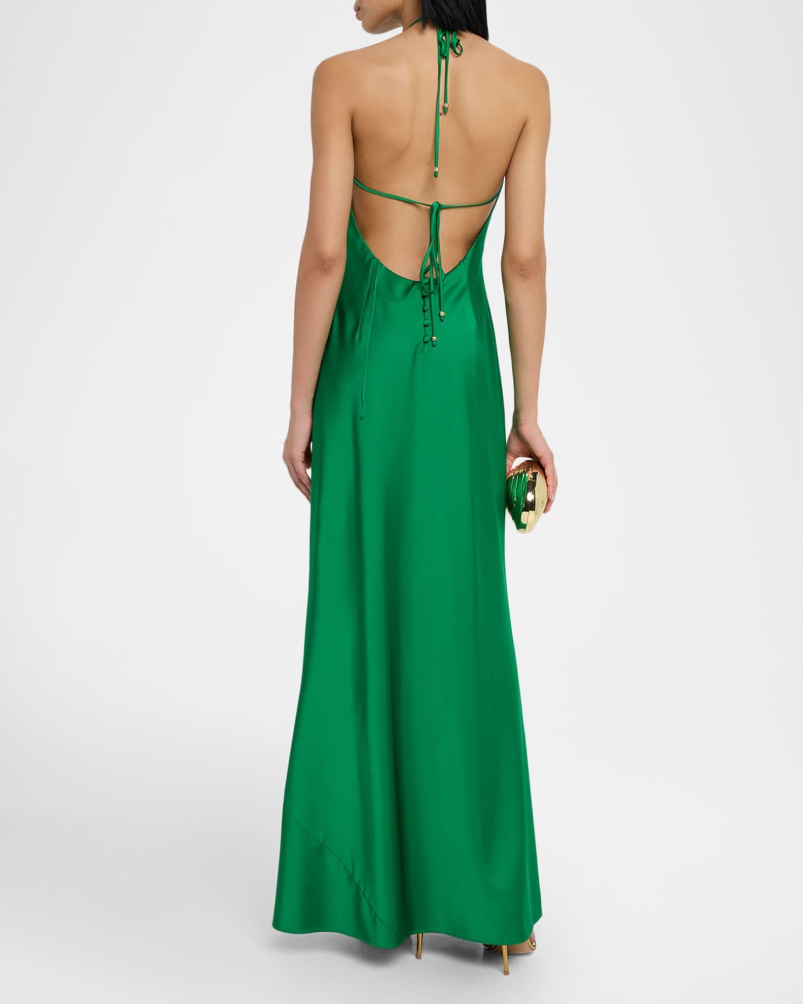Low-Back Satin Halter Gown Product Image