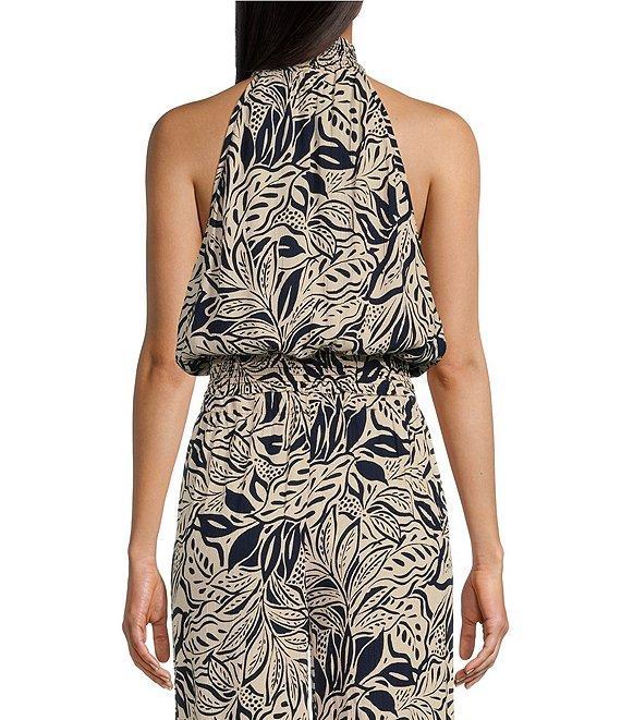 Angie Floral Leaf Print Mock Neck Sleeveless Top Product Image