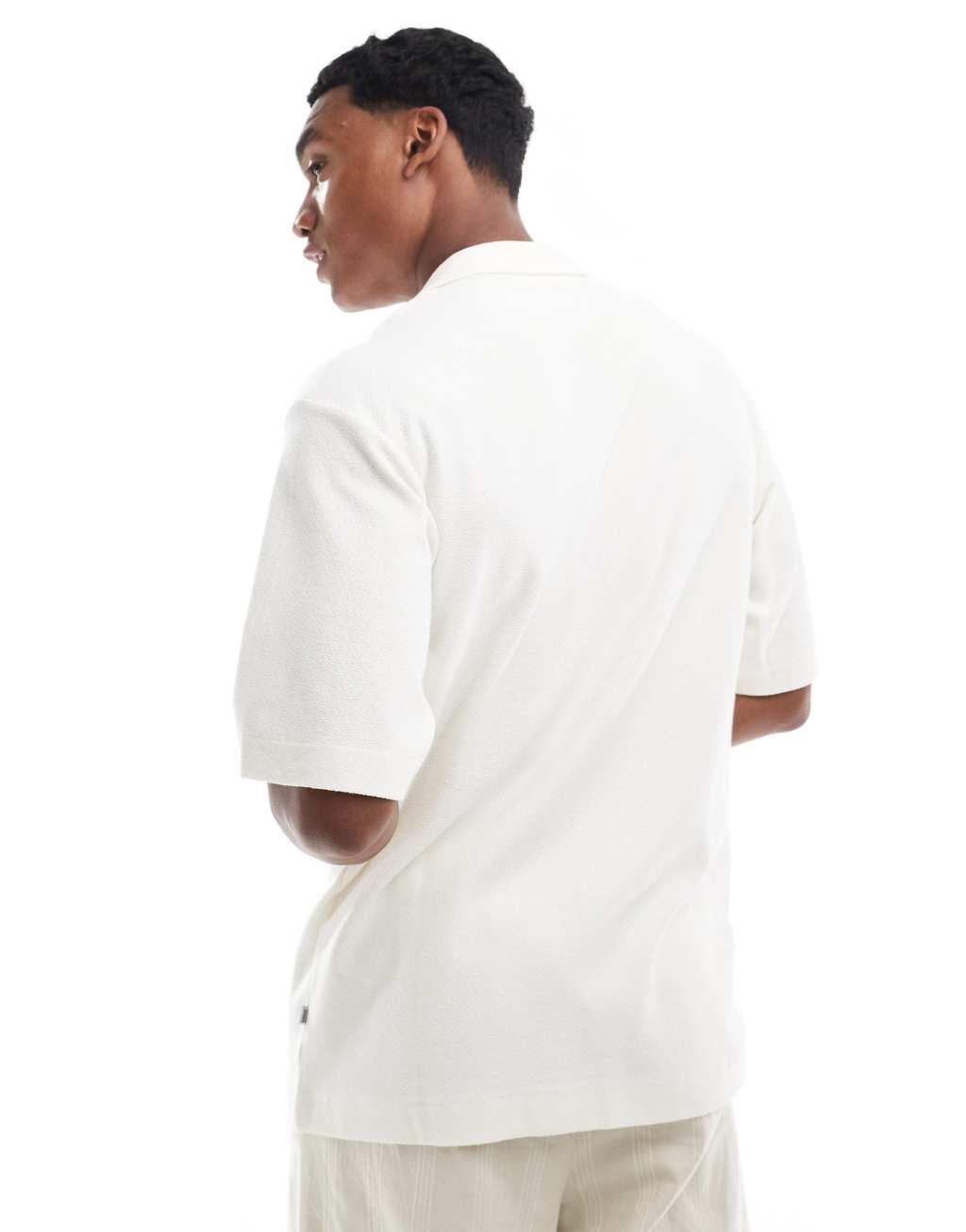 Jack & Jones Premium oversized textured shirt with utility pockets in ecru  Product Image