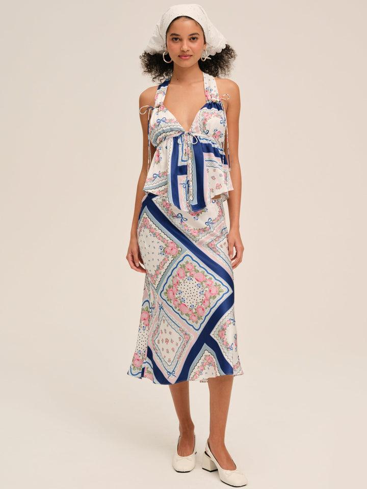 Summer Scarf Midi Skirt — Blue Product Image