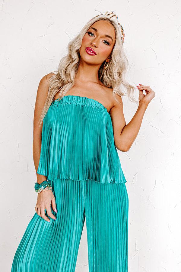 Share The Love Pleated Jumpsuit In Turquoise Product Image