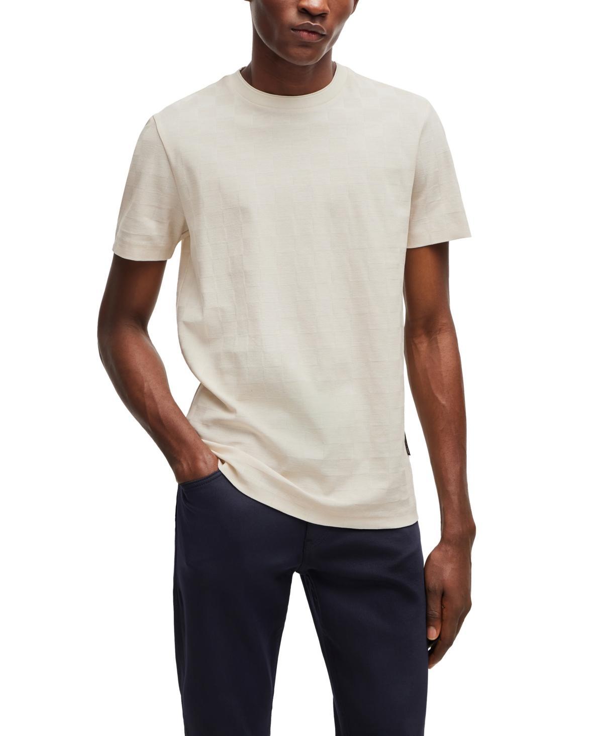 HUGO BOSS Structured-cotton T-shirt With Mercerized Finish In Blue Product Image