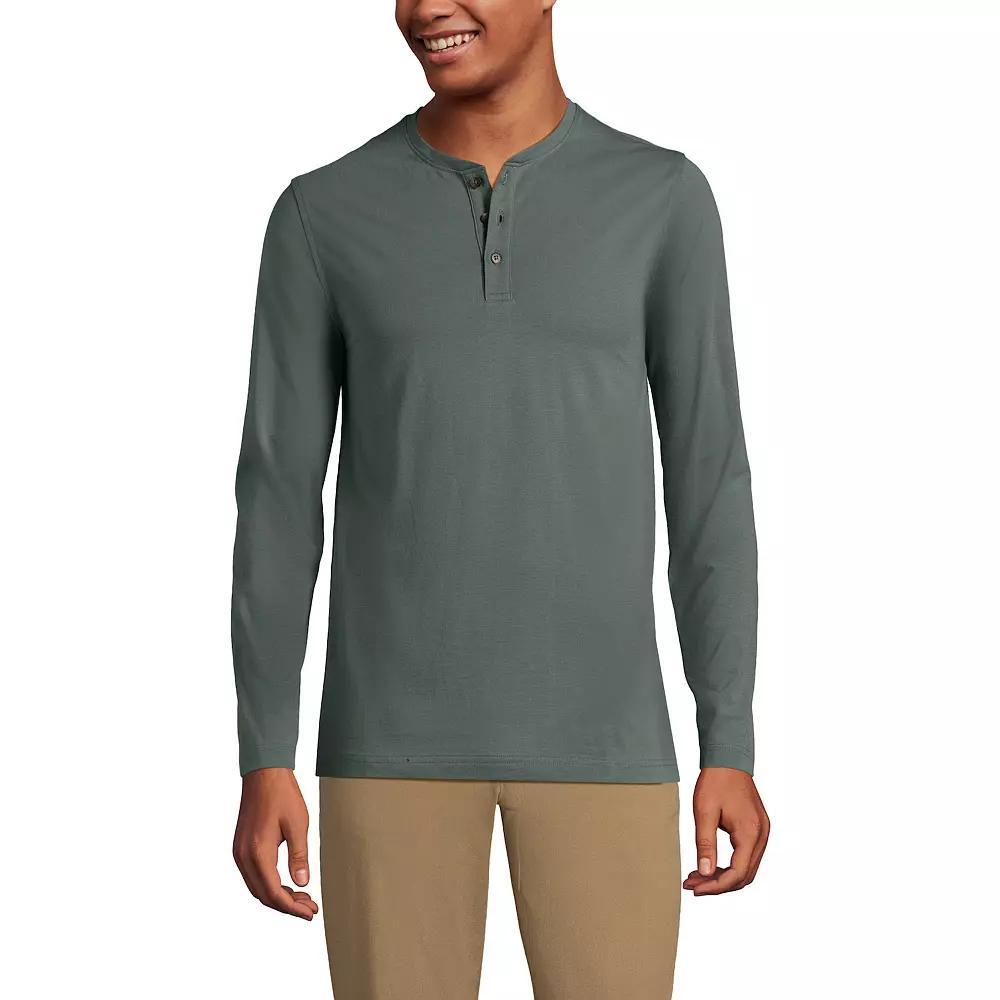 Men's Lands' End Long Sleeve Supima Jersey Henley Top, Size: XXL, Black Product Image