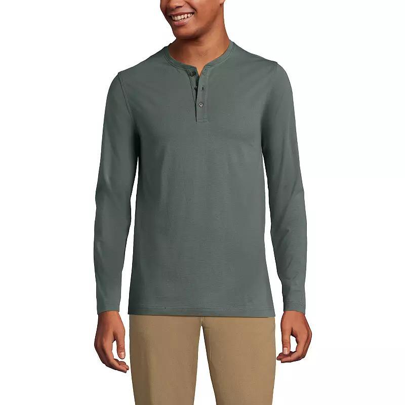 Men's Lands' End Long Sleeve Supima Jersey Henley Top, Size: XXL, Black Product Image