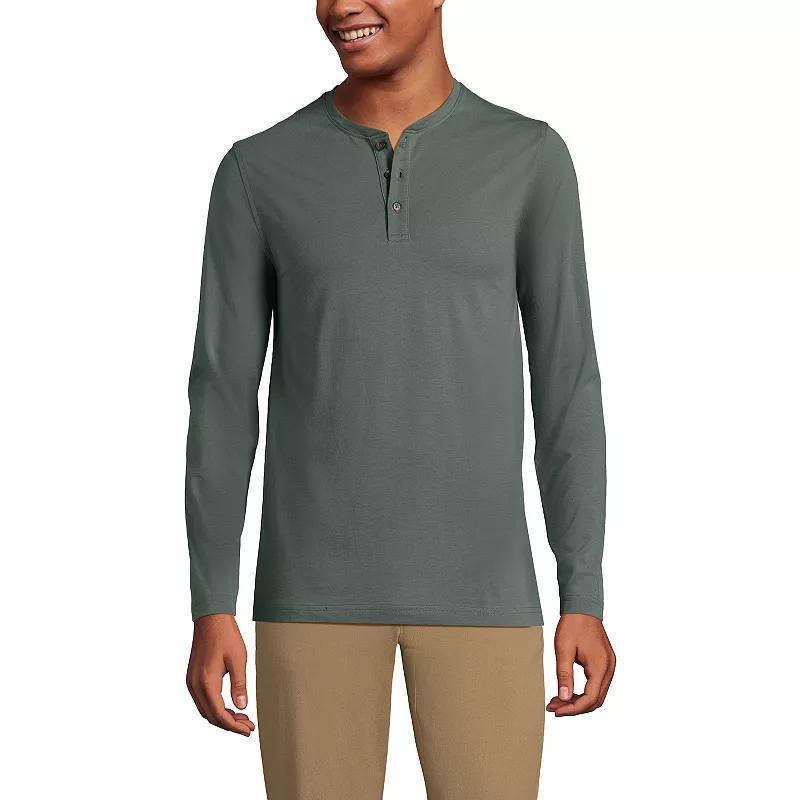 Men's Lands' End Long Sleeve Supima Jersey Henley Top, Size: XXL, Black Product Image
