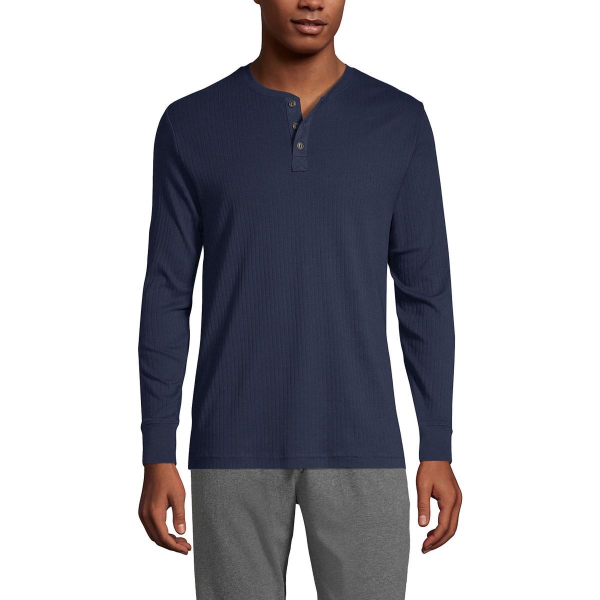 Men's Lands' End Ribbed Pajama Sleep Henley, Size: XXL, Grey Heather Product Image