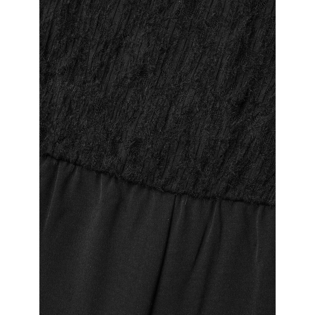 Plus Size Black Textured Lace Spliced Square Neck Jumpsuit Women Elegant Short sleeve Square Neck Everyday-Elegant Loose Jumpsuits BloomChic 12/L Product Image