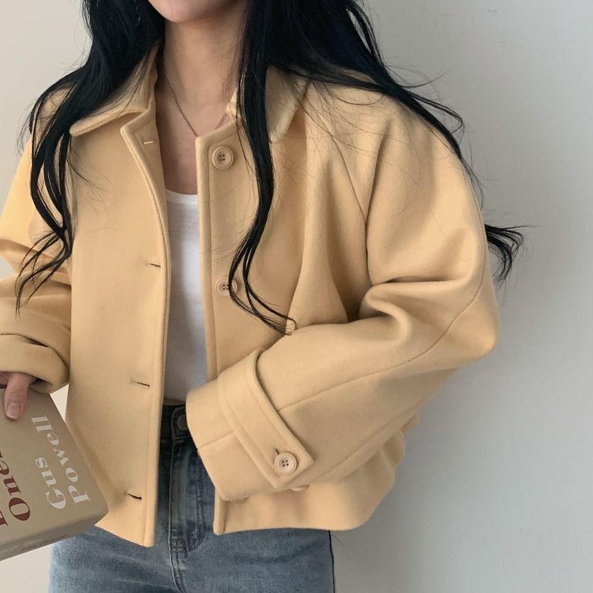 Collared Button-Up Plain Jacket Product Image