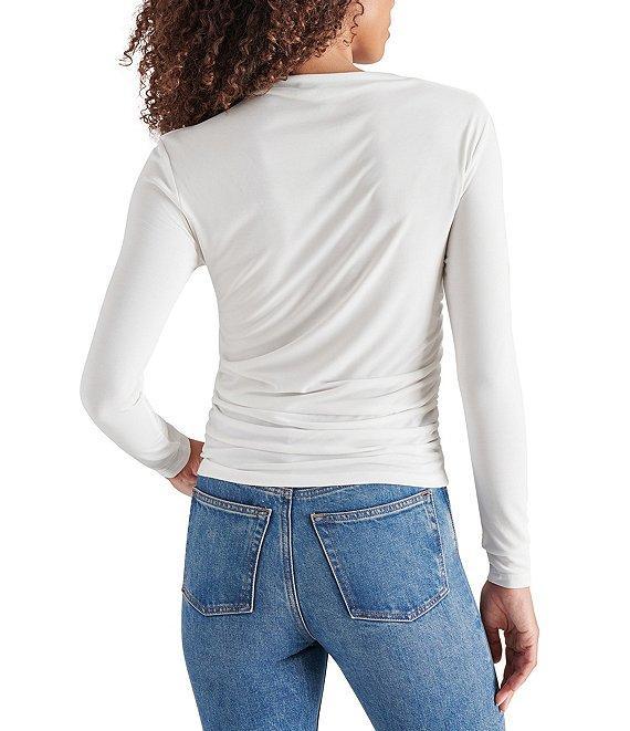 Steve Madden Elvira Knit Jersey Drape Neck Long Sleeve Ruched Top Product Image
