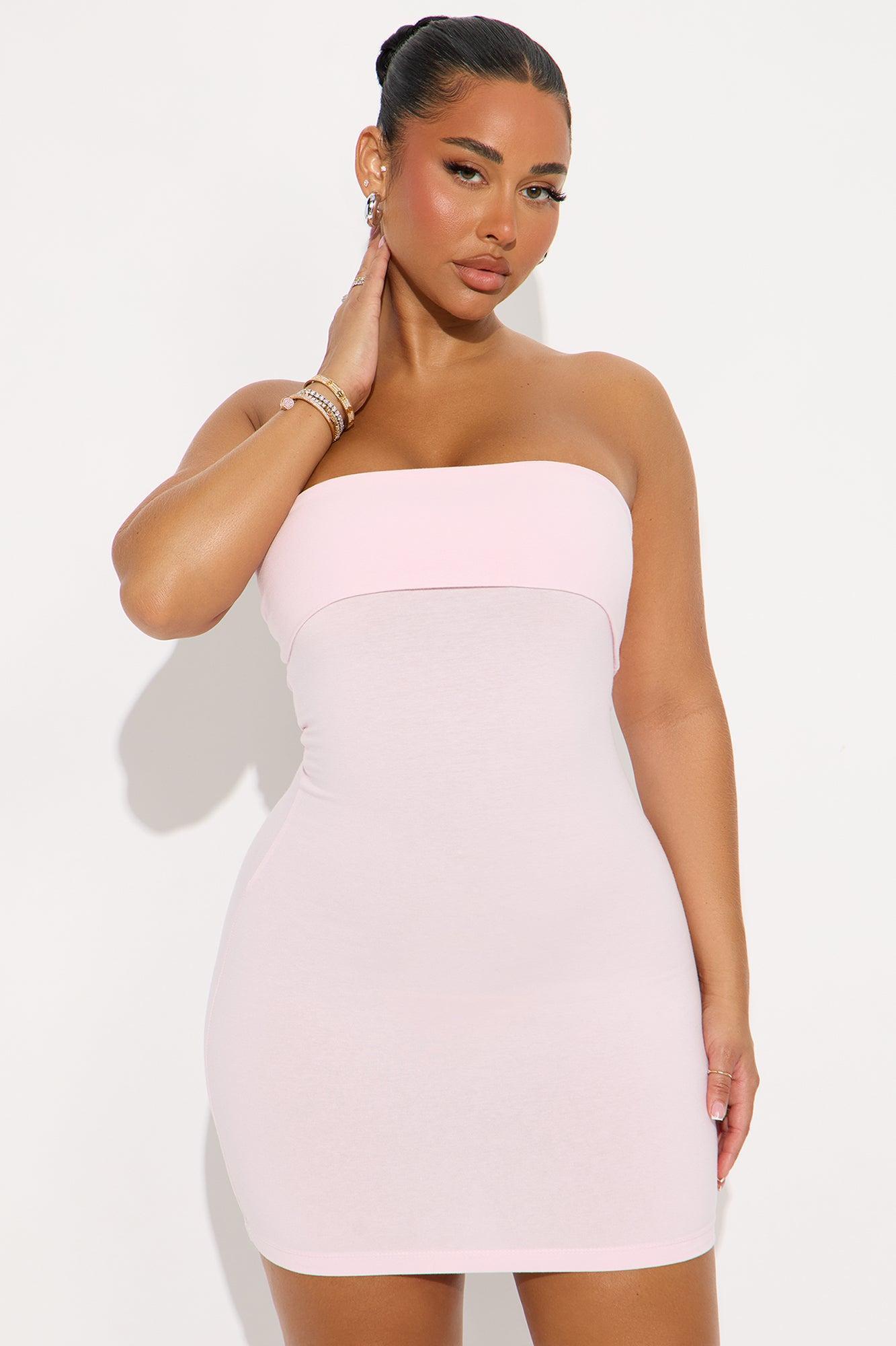Gracie Strapless Cotton Mini Dress - Pink Product Image