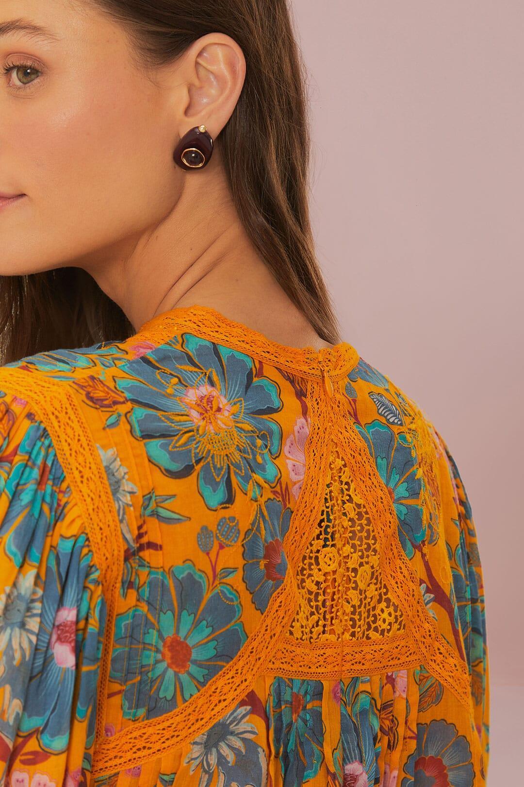 Yellow Mica Short Sleeve Collared Blouse, MICA YELLOW / XXS Product Image